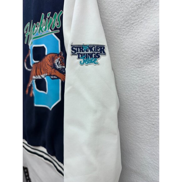 Stranger Things Varsity Jacket Sz L Youth Hawkins High School Justice Netflix - Picture 3 of 6